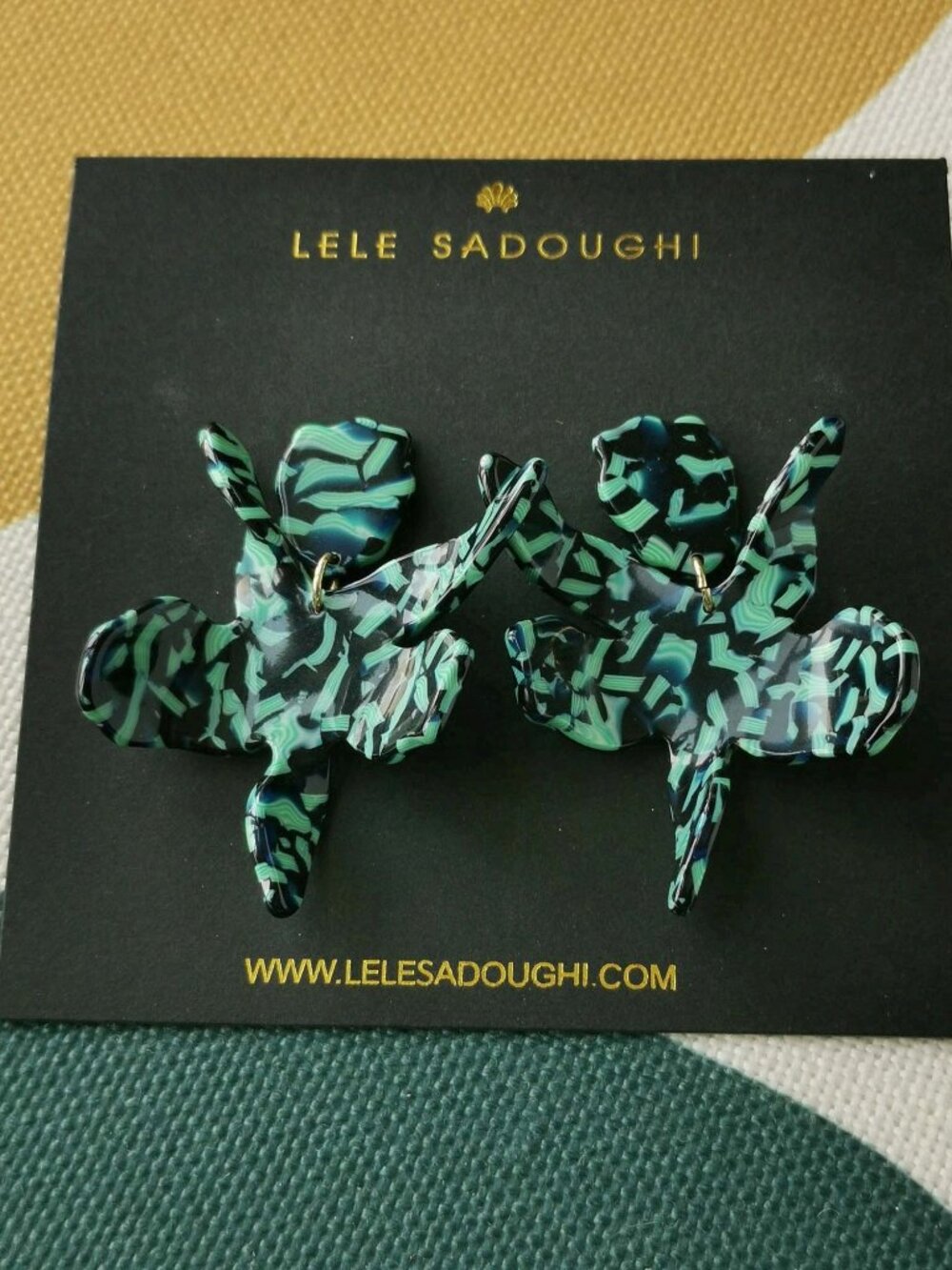 Lele Sadoughi Small Paper Lily Green Earrings NEW